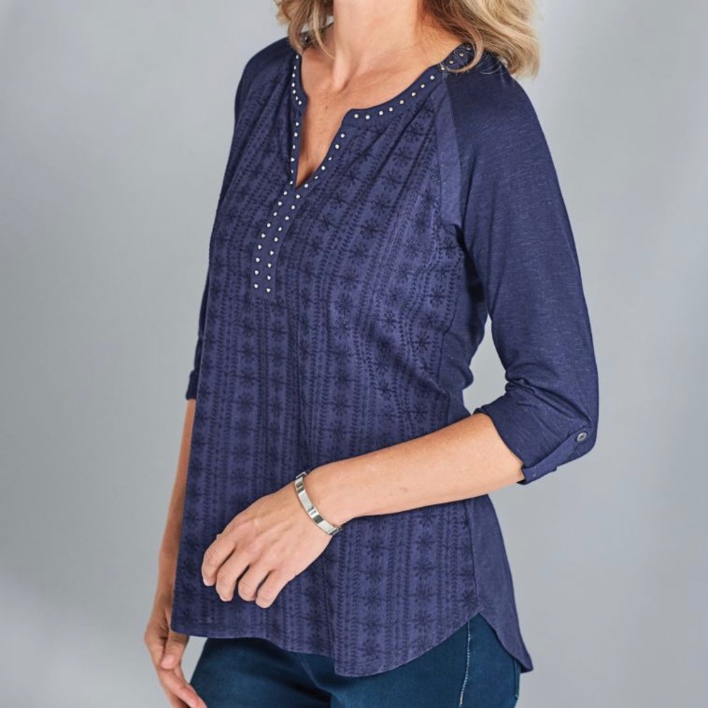 Gloria Vanderbilt Jade Top S 3/4 Sleeve Blue NWT